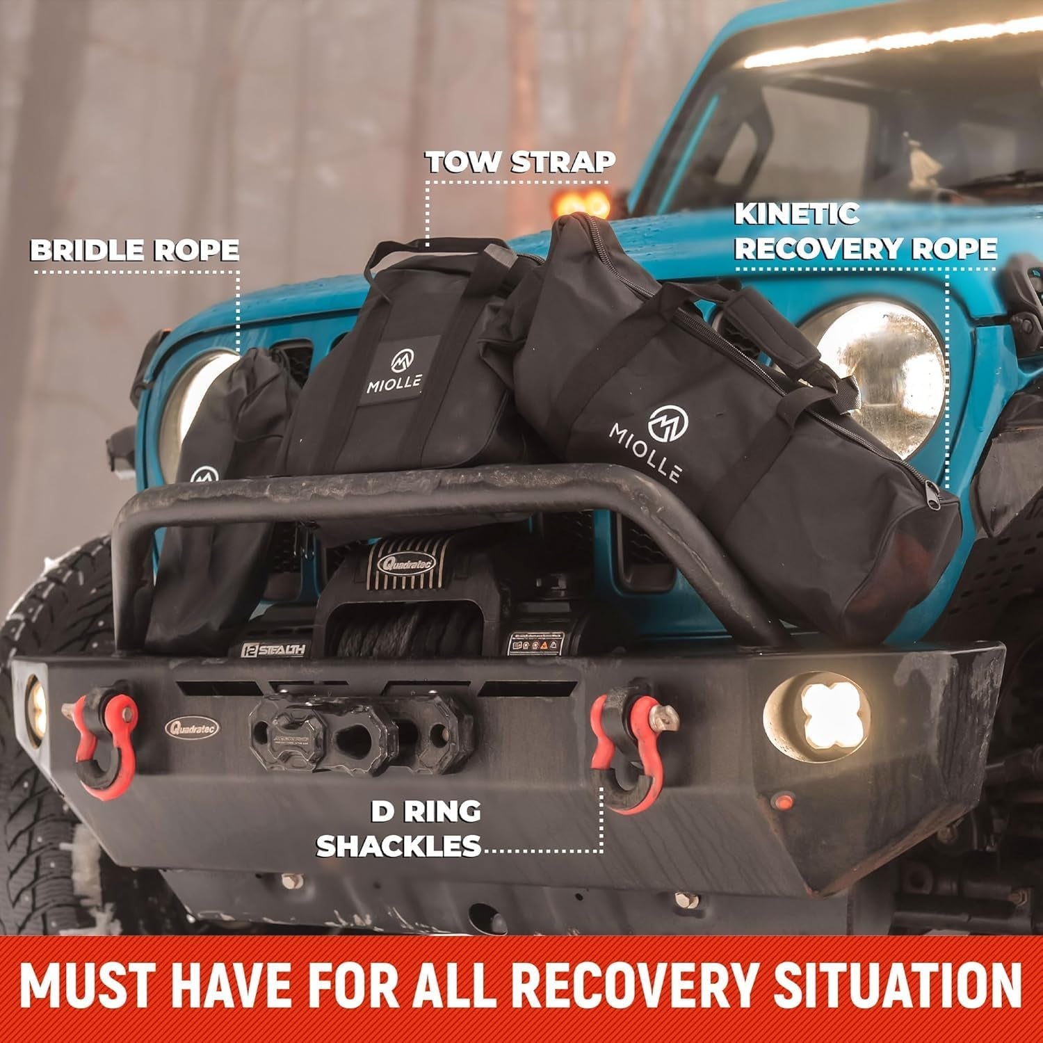 gear Tow Strap 4”X30’- 45000Lbs MBS (Lab Tested) Recovery Strap Kit Includes: Tow Rope, 2 D-Ring Shackles MBS- 62700LBS, Storage Case